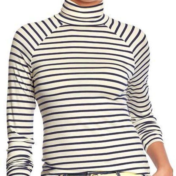 NEW! Old Navy Off-White Navy Stripe Raglan Jersey Turtleneck - XXL Tall - Picture 1 of 5